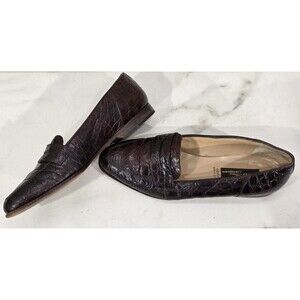 Sesto Meucci Women's Penny Loafers Crocodile Leather Vintage Italy Old Money 8M